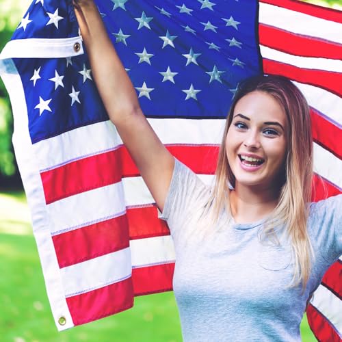 DERJLY American Flag 3x5 Ft Outdoor: All Weather High Wind US Flag Duty Heavy Tearproof Spun Polyester Sided Embroidered Star Brass Grommets Waterproof Tough