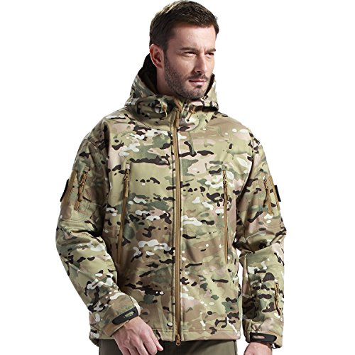  FREE SOLDIER Men’s Tactical Jacket Waterproof Army Military Hooded Jacket Softshell Autumn Winter Jacket (CP camouflage L)