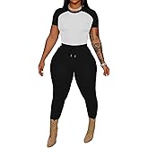 HBQ Women 2 Piece Outfits Sweatsuits Track Suits Crop Tops Biker Long Pants Workout Jogger Sets