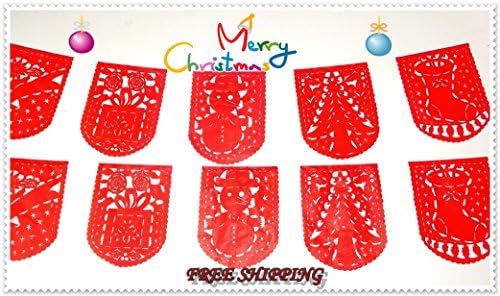 Papel Picado Christmas, Red Holiday party decor banner 16 FT Holiday Banner, Red holiday GARLAND, Papel Picado Bunting