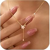 925 Sterling Silver Cherry Blossom Necklace for Women Mom Pink Jewelry 14K Gold Plated Cute Birth Month Enamel Flower Pendant Necklace Floral Artificial Stone Pearl Chain Valentines Day Jewelry Gifts