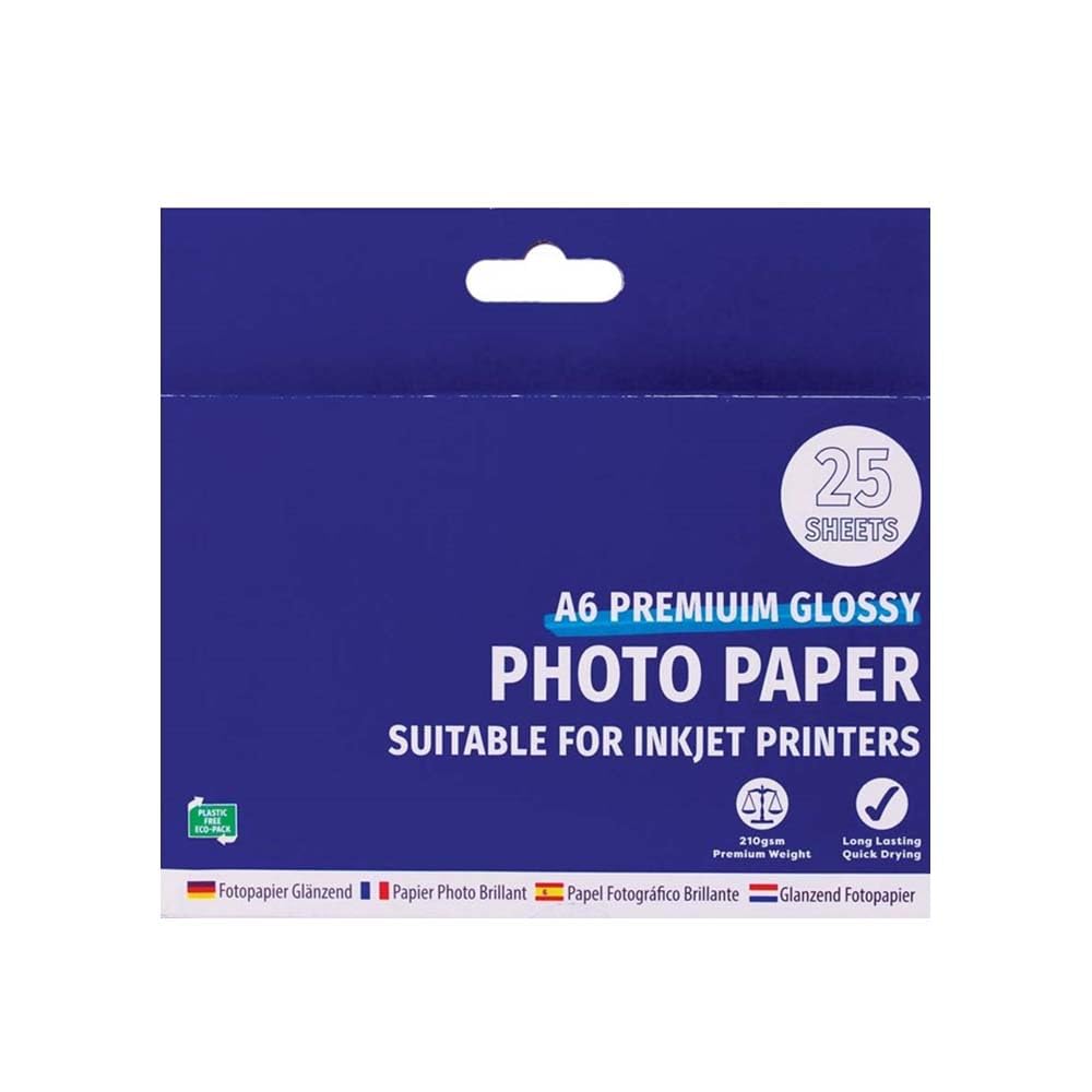 Zopper Photo Paper Gloss A6 (6X4) Size 25 Sheets Quality 210 GSM Premium Weight Glossy Paper Ideal for Printing Album Photographs and Images for Framing for Inkjet Printers