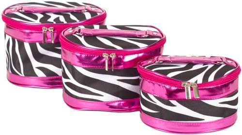 J Garden 3-Piece Nested Decorative Makeup Storage Box Set, Zebra Pink