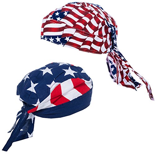 CoverYourHair American Flag Durag - 2 Pack USA Doo Rag - Dew Rags for Men - Patriotic Skull Caps