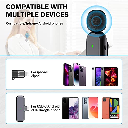 Wireless Lavalier Microphones with Charging Case, 2PCS Wireless Microphones for iPhone/iPad/android,Plug-Play,8H Duration,2.4G Ultra-Low Delay,for Video Recording Interview Podcast Vlog YouTube TikTok