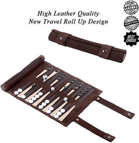 HLFeng Leather Backgammon Set Travel Backgammon Board Game Roll Up Design