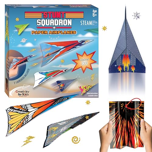 Creativity for Kids Stunt Squadron Fold & Launch Paper Airplanes: Create 80 Paper Airplanes, STEM Science Kit for Kids, Airplane Craft Kit for Kids, Gifts and Toys for Boys (Ages 6+)
