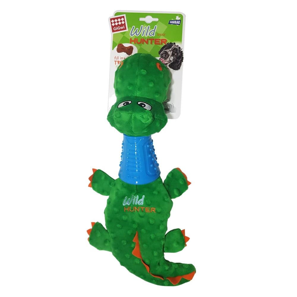 GiGwi Plush Squeaky Dog Toy Soft Crocodile Stuffed Dog Chew Toy with Squeaker and Crunchy TPR Neck