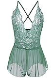 Avidlove Women Sexy Lingerie Lace See-Through Babydoll Open Crotch Pant Dress (XXL = US XL, Green)
