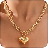 Carffordo Gold Heart Necklace for Women – Chunky 14K Gold Plated Heart Pendant Necklace with Toggle Clasp, Oval Link Chain, Trendy Dainty Non Tarnish Love Jewelry Gift
