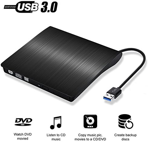 External CD Drive USB 3.0 Ultra Slim DVD Drive CD DVD RW / DVD CD ROM Drive / Writer / Burner / Rewriter / for Apple Macbook Pro Laptop/Desktops Win10 and Win 8 By Vebox (Black)