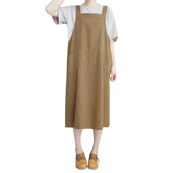 Buy Royallove Women S Strapped Sleeveless Loose Long One Piece Dress Casual Shirt Dress Large Khaki At Amazon In