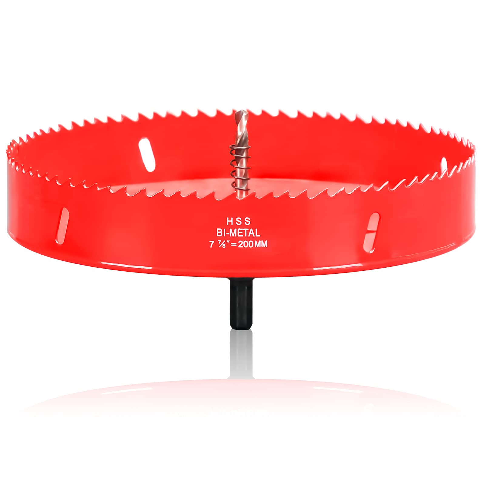 200mm HSS Bi-Metal Hole Saw, Red Finish Corn Hole Cutter in 30mm Cutting Depth for Wood Boards, Soft Metal Sheet, Drywall and Plasti