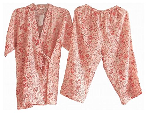 POJ Japanese Kimono Style Top and Bottom Gown (JInbei) , Summer Pajamas [ M / L Size for Women ] Japan Yukata