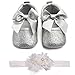 Lidiano Baby Girls Bowknot Sequins Bling Anti-Slip Mary Jane Flat Crib Shoes & Headband (0-6Months, Silver)
