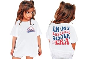 FRYAID Toddler Baseball Shirt Baby Girls Little Sister Bigest Fan Baseball Shirts Birthday Tshirt Summer Cotton Tee Outfit