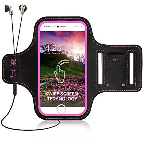 Sports Armband for iPhone X 8 Plus 7 Plus 6S Plus Running Arm Band Belt Case 5.5" Phone Holder for Workout Fitness Exercise Gym Water Resistant + Fingerprint Touch + Key Earphone Card Slot (Pink)