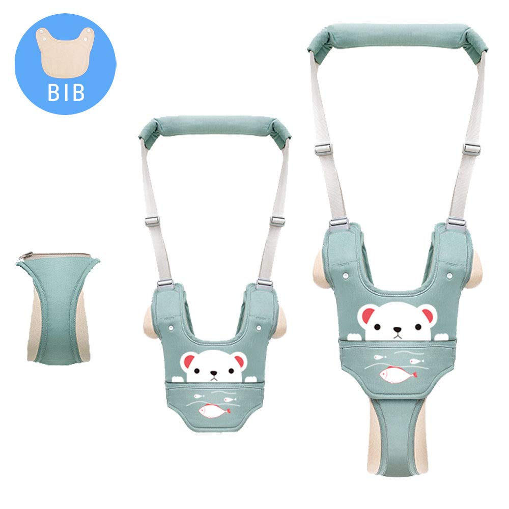 Baby Walking Assistant,Autbye Adjustable Toddler Walking Harness Handle Baby Walker with Detachable Crotch & Bib,Breathable and Comfortable for Toddlers Infant Learning to Walk (Green-B)