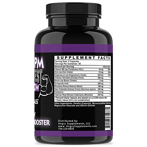 Angry Supplements Monster Test PM Testosterone Booster Plus Sleep Aid, Boost T-Levels w. All Natural Pill Powerful & Potent Ingredient, Boost Energy in Gym + Bedroom Performance (2-Bottles)