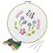 Unime Full Range of Embroidery Starter Kit with Partten, Cross Stitch Kit Including Embroidery Cloth with Color Pattern, Bamboo Embroidery Hoop, Color Threads, and Tools Kit (Butterfly)