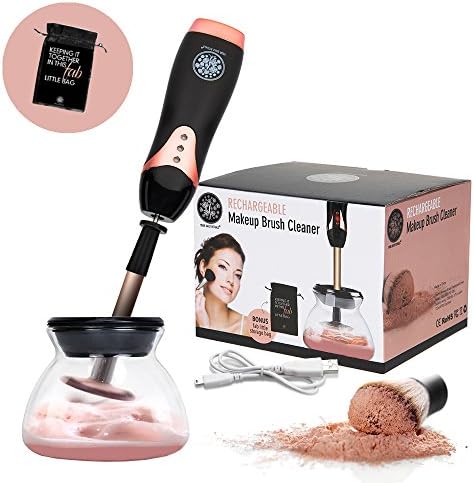 Electric Makeup Brush Cleaner Spinner - Kit for Large &amp; Small Cosmetic Facial Brushes, USB Rechargeable Spinning Machine for Professional Clean, Rotating Electric Cleaning Spin &amp; Dry w/Storage Bag