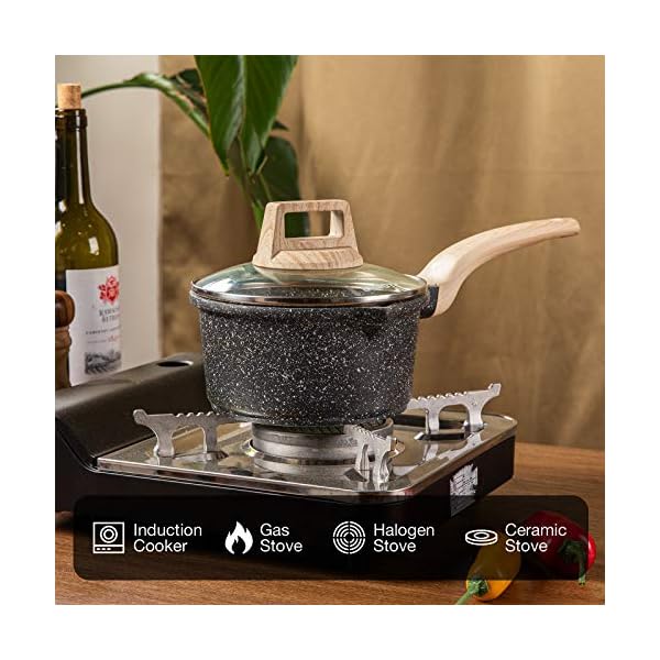 CAROTE Saucepan with Lid 16cm/1.5L, Nonstick Sauce Pot for Induction, Gas and Electric Hobs, Small Cooking Pot with Pour…