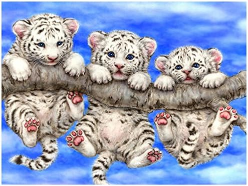 DIY Diamond Painting Three Tigers Embroidery Handicrafts Full Square Animal Series Diamond Embroidery Animal Mosaic Picture Home Decor (11.8X15.7 inch)