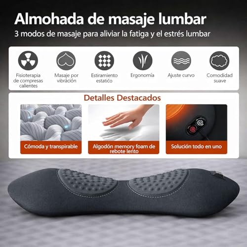 Smooth Triple Fusion Back Massager - 3-in-1 Traction, Masajeador Terapia de Triple Fusion, Vibration & Heat for Pain Relief in Neck, Shoulder, Lower Back & Sciatica, Adjustable (Gris Oscuro)