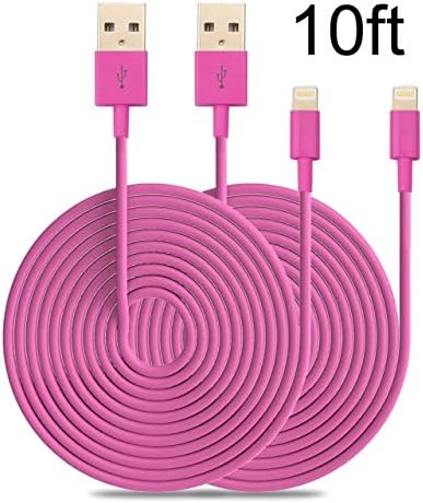 Firefox cable 2PCs 10ft Extended Extra Long 8 Pin to USB Sync and Charging Cable Charger Power Cord for iPhone 6/ 6 Plus, iPhone 5/ 5s/ 5c, iPod Touch 5th, Nano 7th, and iPad 4 Air Mini-Compatible with IOS 8 (rose)
