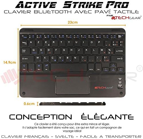 TECHGEAR Active Strike Pro Clavier AZERTY Bluetooth sans Fil avec Pavé Tactile Intégré compatible avec Samsung Tab S6 Lite 10.4, Tab S2 Tab S3 9.7, Tab S4 Tab S5e Tab S6 10.5 (+ Housse Clavier)