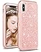 DOMAVER iPhone Xs Case,iPhone X Case Shockproof Glitter Sparkle Bling Women 3 in 1 with Shiny Faux Leather Hard Case Soft Bumper Cute Protective Phone Case Cover for iPhone Xs/iPhone X,Rose Gold/Pink
