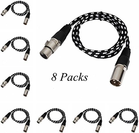 DMX XLR Cable Metal Male to XLR Female for Stage Par Lights or Microphones (8 Packs)