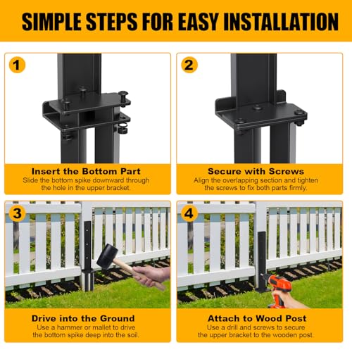 6 PCS Fence Post Repair Kit, Thickened Fence Post Repair Stakes for 4x4/6x6 Wood Posts, Heavy Duty Steel Fence Post Anchor Stabilizer for Fixing Tilted/Broken Wooden Fence Post Support