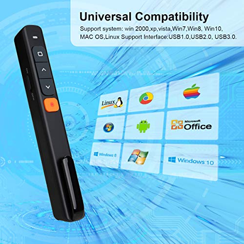 KTPYRP Wireless Presenter, Hyperlink Presentation Clicker Remote Control Pointer with Clip and USB Receiver for Presentation Teaching and Meeting (Black)