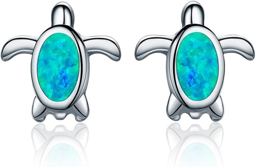 Turtle Earrings genuine 925 Sterling Silver Natural Blue File Opal Sea