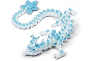 SGYYSG 3D Printed Cherry Blossom Crystal Dragon, 12 Inch Articulated & Magical Movable Dragon Model - Perfect for Display, Collection, and Unique Gift (Silk Blue White)