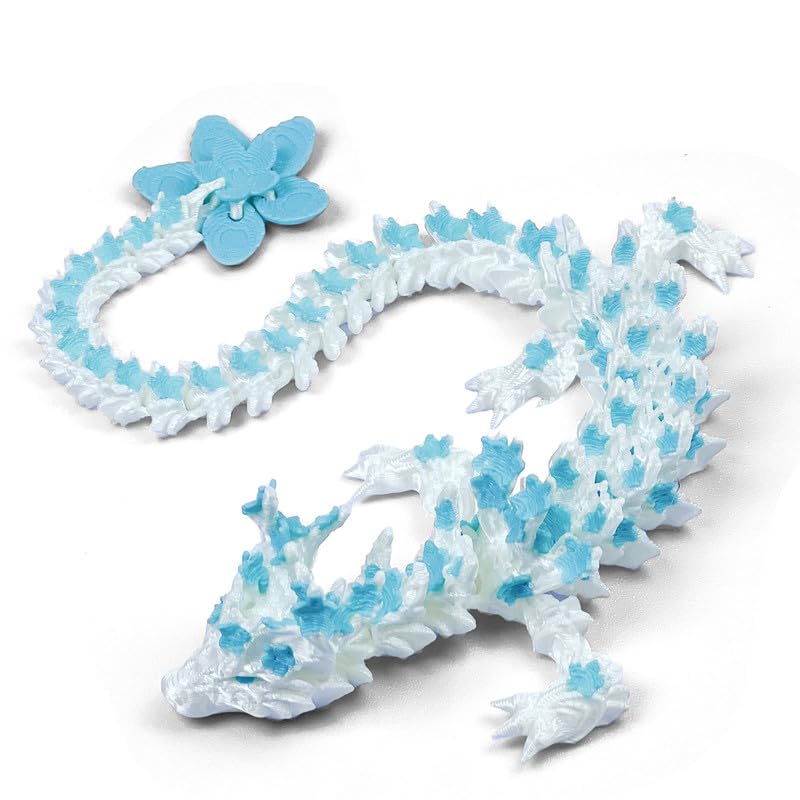 Photo 1 of *very minor damage*SGYYSG 3D Printed Cherry Blossom Crystal Dragon, 12 Inch Articulated & Magical Movable Dragon Model - Perfect for Display, Collection, and Unique Gift (Silk Blue White)