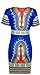 Orangesky Women Traditional African Print Dashiki Bodycon Short Sleeve Dress (XL, Blue)