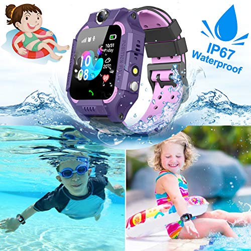 【SIM Card Included】 Kids Smart Watches-GPS Tracker Smart Watch Phone for Boys Girls -Waterproof Smartwatch with SOS Games Touch Digital Wrist Watch Holiday Toys Birthday Gifts (Purple)