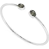 LUSTRE AND LIGHT Natural Rough Pyrite 2 Stone Adjustable Twister Bangle Bracelet for Women in Sterling Silver, July, August Birthstone Jewelry Gifts for Her Birthday, Anniversary, Graduation