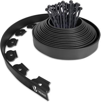 VOUNOT Lawn Edging 10m with 30 Pegs 4mm Thick Black Plastic Border