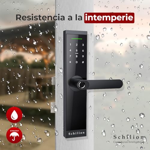 Schilion Cerradura Inteligente WiFi + Bluetooth para Puerta Principal Exterior Chapa Electrónica Apertura con Huella, Código, Tarjeta, App Móvil, Control Remoto - Espesor Recomendado de 3.5 a 12 cm