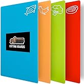 GORILLA GRIP 100% BPA-Free Flexible Cutting Board Set of 4, Durable Plastic Mats with Food Icons for Meal Prepping, Large Kit