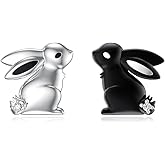 LWXIE Diamond Bunny Stud Earrings for Women 925 Sterling Silver Black and White Rabbit Earrings Lab Grown Diamond Jewelry Gifts