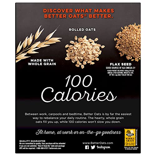 BETTER OATS 100 CALORIE MAPLE AND BROWN SUGAR OATMEAL PACKETS, 100 CALORIE OATMEAL POUCHES, 90 SECOND INSTANT OATMEAL WITH FLAX SEEDS AND ROLLED OATS, PACK OF 10, 9.8 OZ PACK