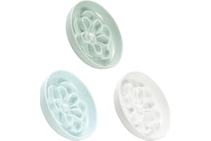 PTOBER Melamine Cat Slow Feeder Bowl Set - Floral Maze Food Dishes for Cats and Small Dogs - Shallow Wide Plates for Dry & Wet Food - 3 Pack - White & Green & Blue