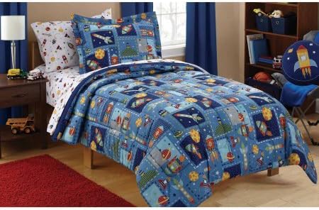 Dovedote Reversible Comforter and Matching Sheet Set for All Seasons (Twin, Outer Space)