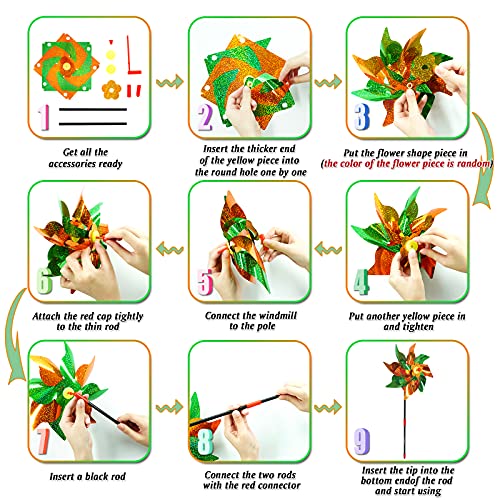 Muzigs 8 Pack 9.5 Inches Reflective Pinwheels for Yard and Garden