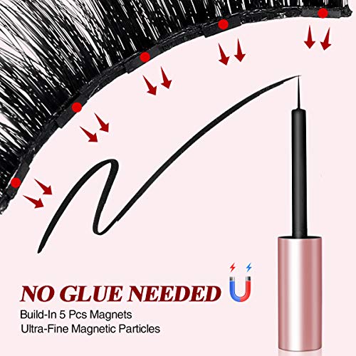 Magnetic Eyeliner and Lashes Kit, Liaboe Reusable False EyeLashes, 10 Styles Soft Eyelashes with 2 Liquid Eyeliners and Tweezers, Long Lasting, Natural Look, No Glue
