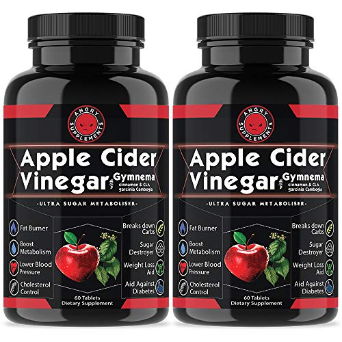 Angry Supplements Apple Cider Vinegar Pills for Weightloss (2 Pk Bundle) Natural Detox Remedy Includes Gymnema, Cinnamon, CLAS, Garcinia for Complete Diet and Health - Starter Kit or Gift